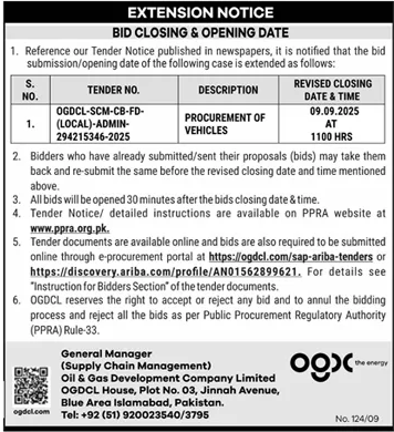Oil & Gas Development Company Limited Islamabad Tender Notice